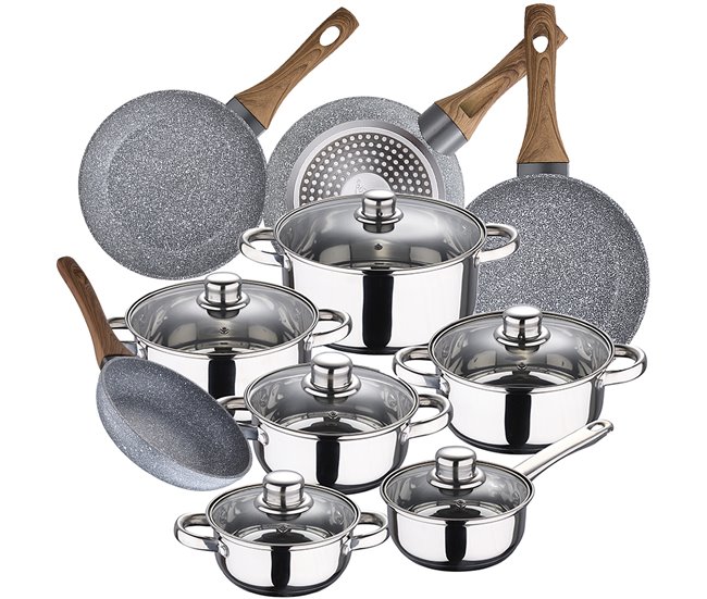 Bateria de cozinha 12 peças e frigideiras Cromada