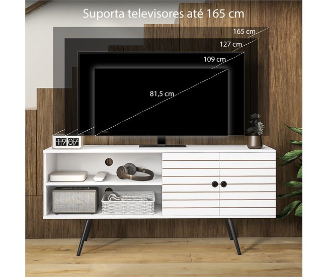 Móvel de TV Melamina de madeira, madeira de pinho HOMCOM Branco
