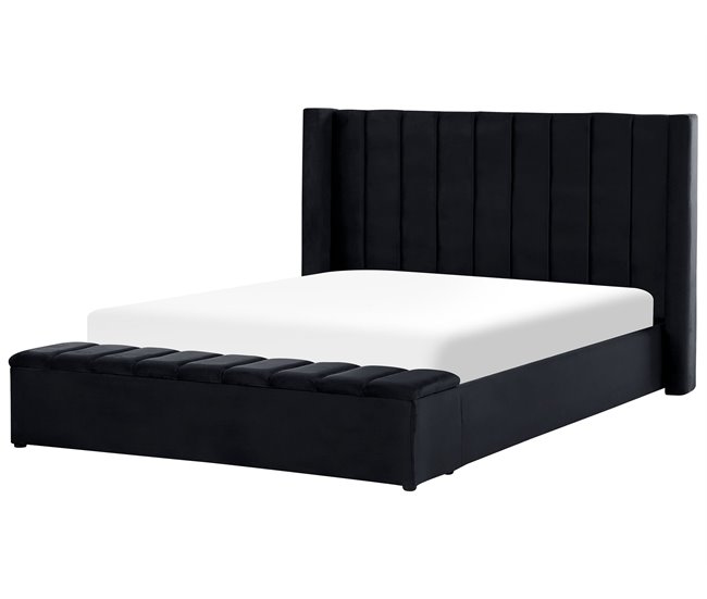 Beliani Cama com banco de arrumação Veludo NOYERS 210x247 Preto