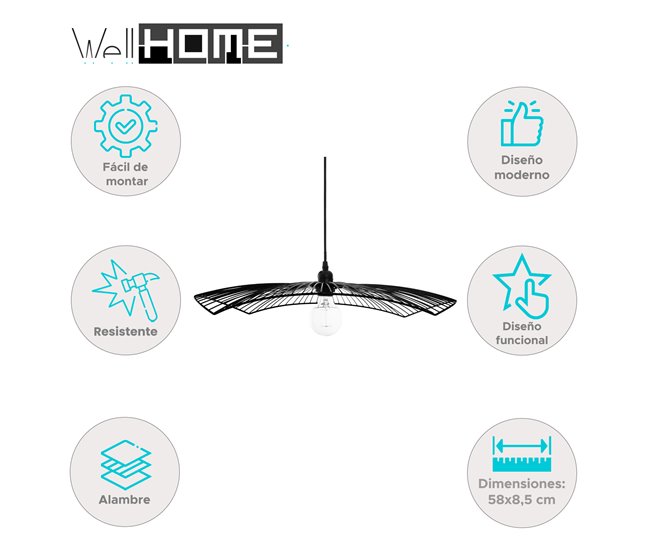 WELL HOME - Candeeiro de Chapéu Suspenso Preto