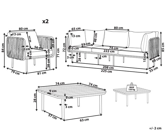 Beliani Conjunto lounge SENISE Cinza