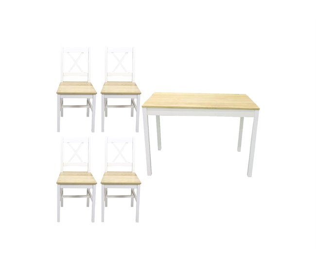 Conjunto de mesa com 4 cadeiras VERSALLES Natural/ Branco