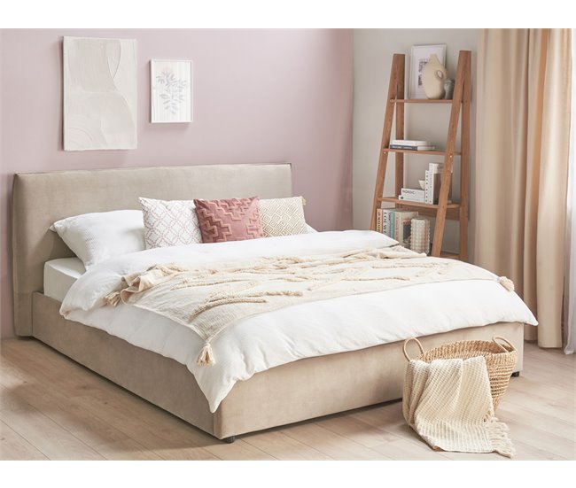 Beliani Cama com armazenamento Veludo LAVAUR 203x210 Cinza Escuro