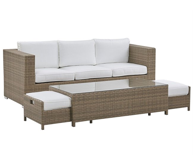 Beliani Conjunto lounge Ratan sintético BELLUNO Branco