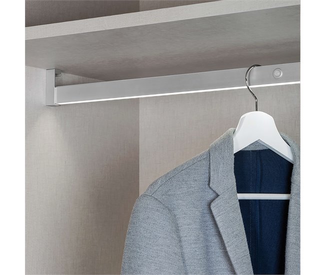 Barra de pendurar guarda-roupa Castor com luz LED e sensor de movimento Cinza