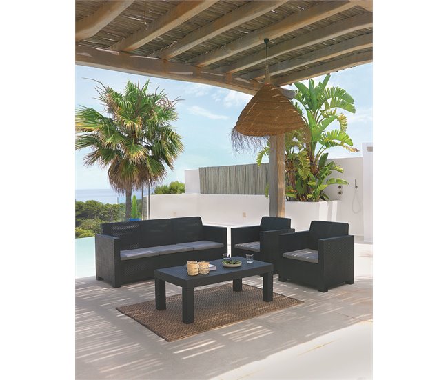 Set de jardim MAHINA sofá 3 lugares, 2 poltronas e mesa de centro Grafito