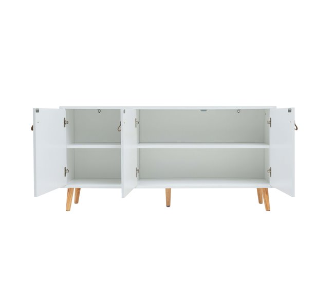 Aparador Anzio com 3 Portas e Pés em Pinho Branco/ Madeira