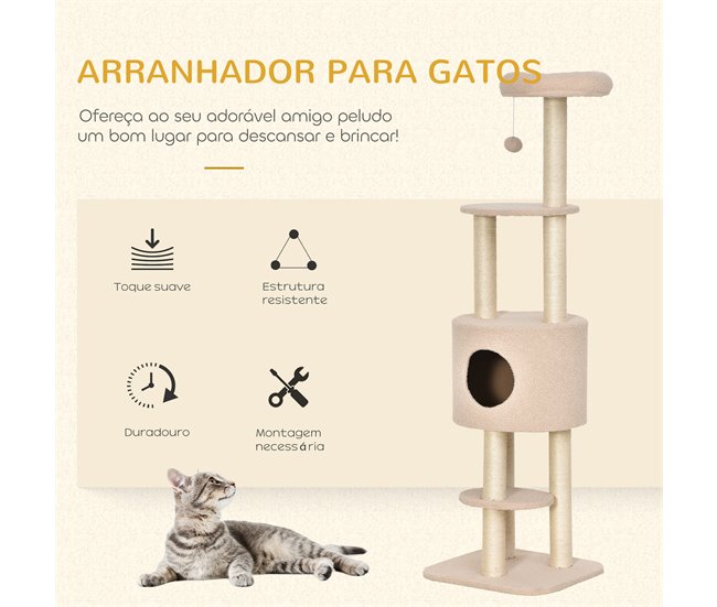 Arranhador para Gatos Aglomerado e Sisal PawHut Bege