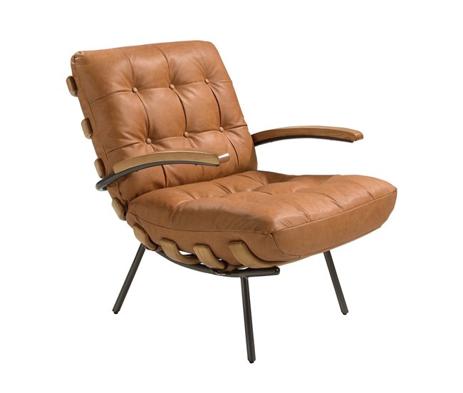 ANGEL CERDA Poltrona de couro marrom e freixo Camel