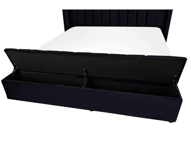Beliani Cama com banco de arrumação Veludo NOYERS 210x247 Preto