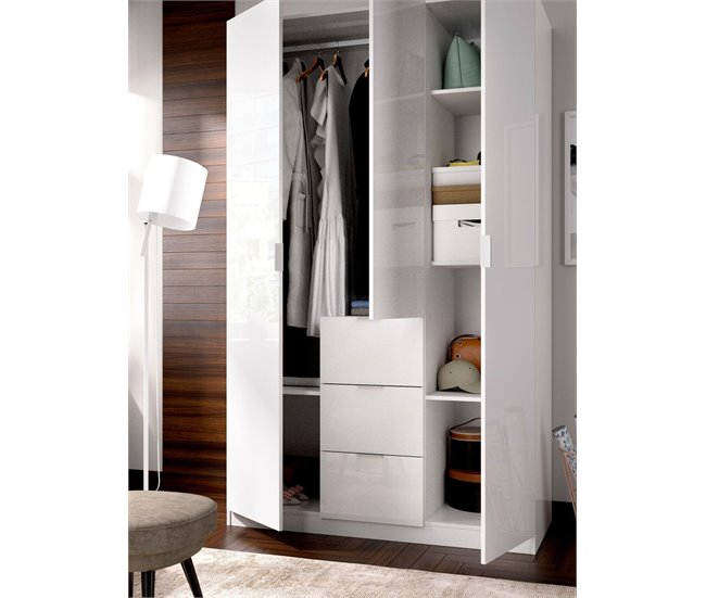Armário de 3 portas com efeito madeira Branco