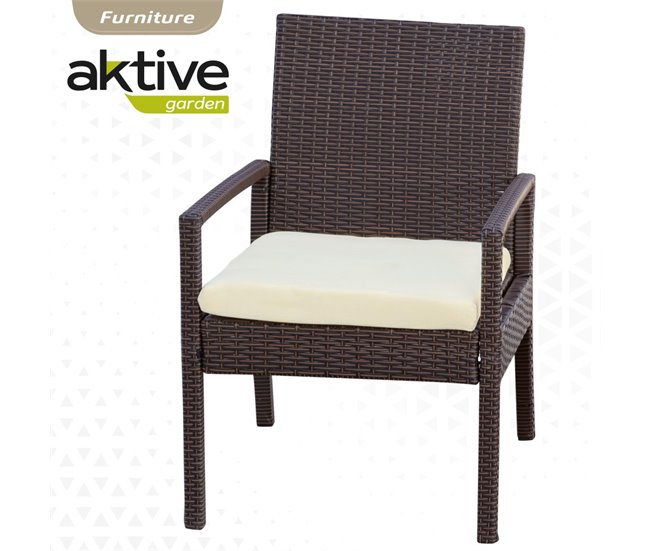 Conjunto de mobiliário de terraço com cadeirões e mesa de rotim Aktive Preto