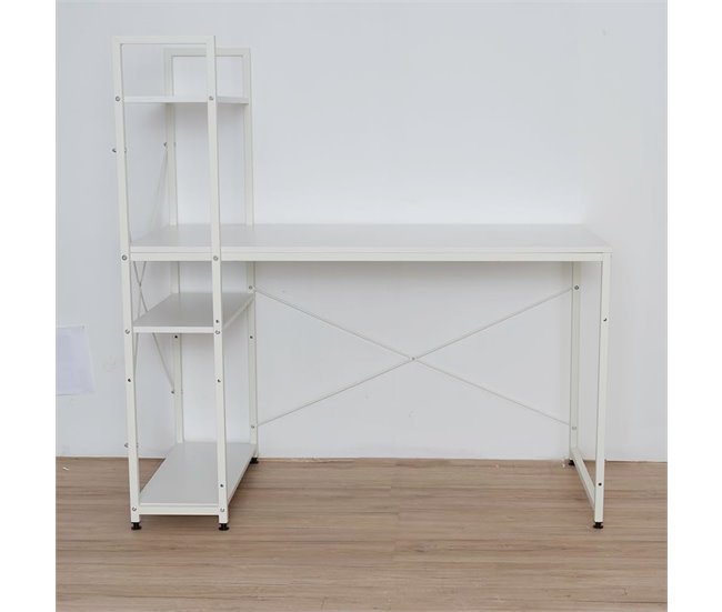Mesa de escritório contemporânea com estante 120x64 Branco