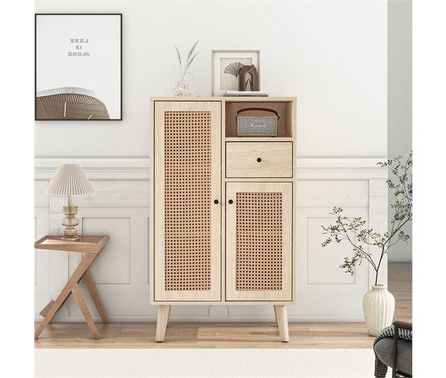 Aparador de painel de partículas com 2 portas e 1 gaveta Madeira