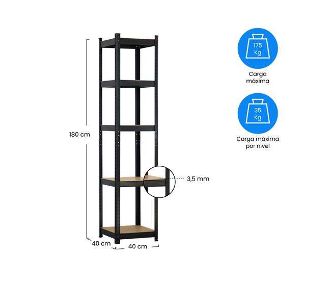Pack 2 Prateleiras Modulares com 5 Prateleiras Ajustáveis ​​O91 Preto