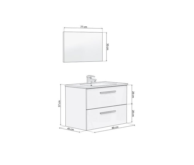 Armário de casa de banho com espelho Feel 2 gavetas 80 Branco Brillo