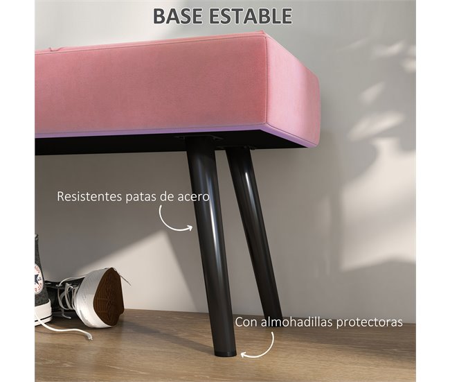 Banco de Pé de Cama Veludo (100% poliéster), esponja e aço HOMCOM Rosa