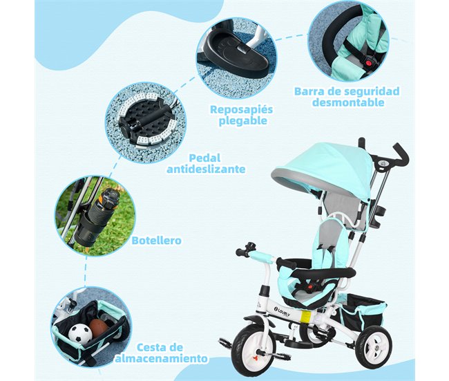 Triciclo Evolutivo para Bebés Metal e Plástico HOMCOM Verde