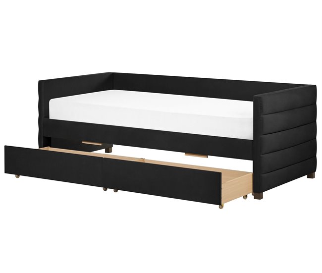 Beliani Cama de dia com arrumação Veludo MARRAY 98x214 Preto