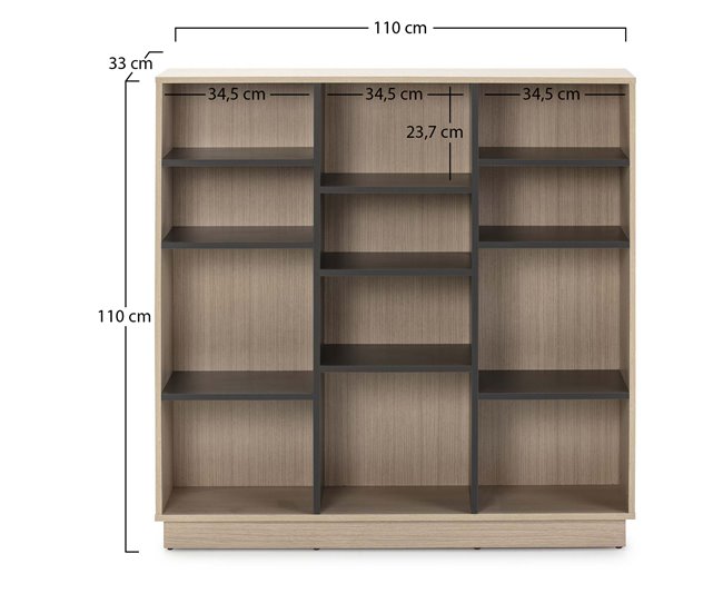  Estante Vigo 110x110 cm, Estante de escritório, Cor Carvalho/Cinza, 110 x 33 x 110cm, 110 x 33 x 110cm 110 Carvalho