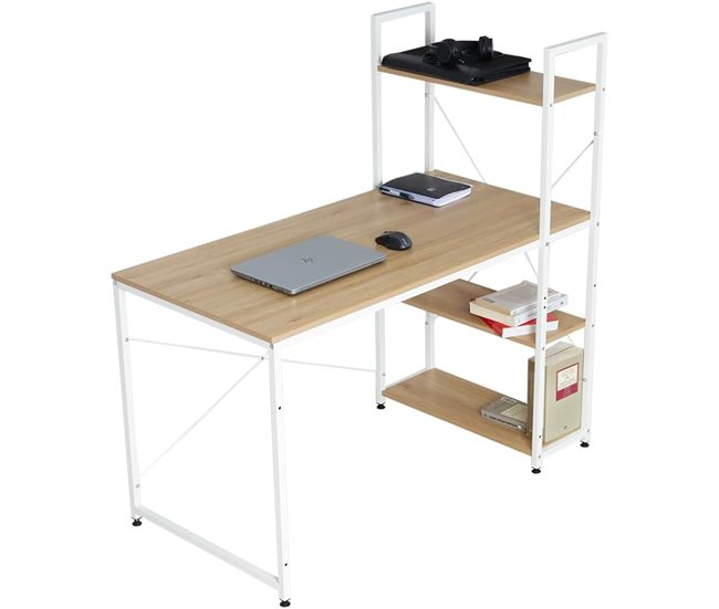 Mesa de escritório estilo nórdico com estante e 3 prateleiras 120x64