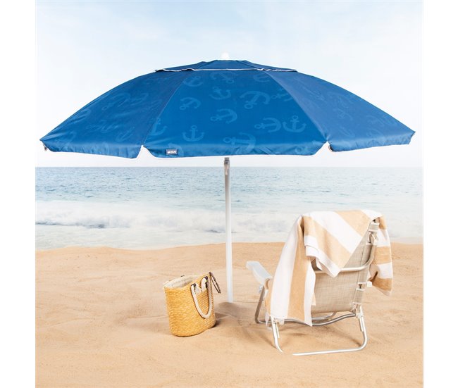 Aktive Guarda-sol de praia à prova de vento 8 varas Azul