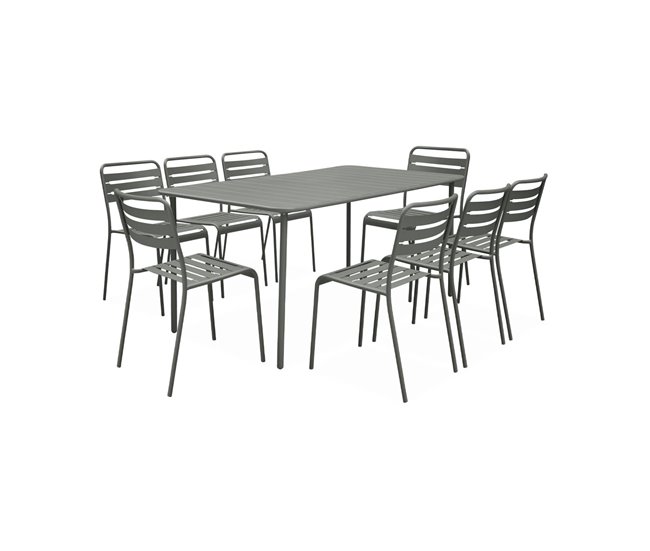 Mesa de jardim em metal antracite + 8 cadeiras, tratamento