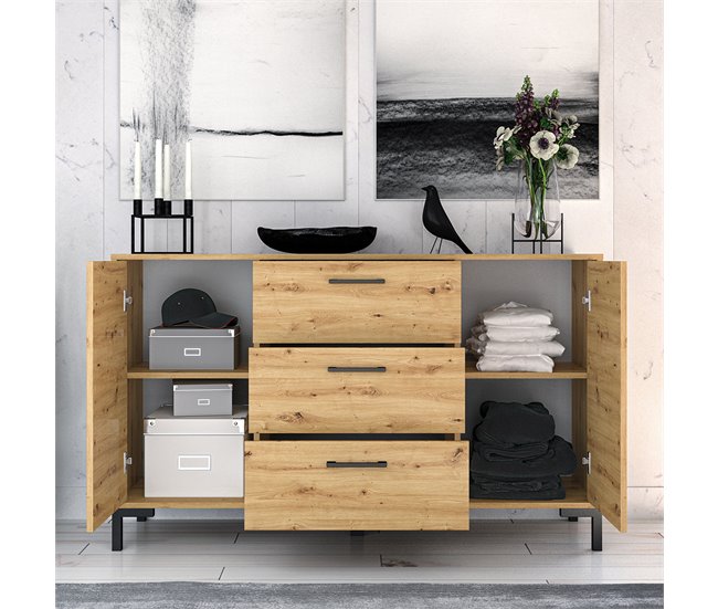 Aparador de 2 portas com 3 gavetas 138 cm Madeira Liora Madeira