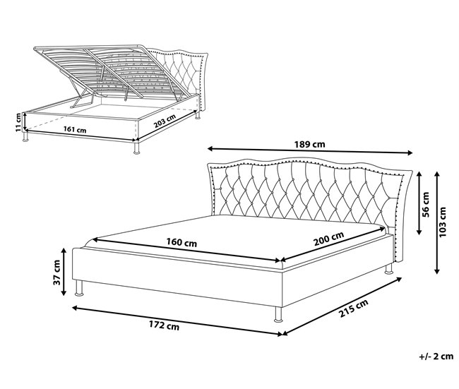 Beliani Cama com armazenamento Veludo METZ 189x215 Cinza Escuro
