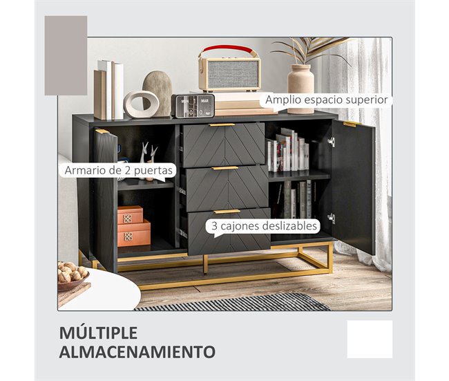 Aparador MDF e Metal HOMCOM, casa - móveis de armazenamento Preto