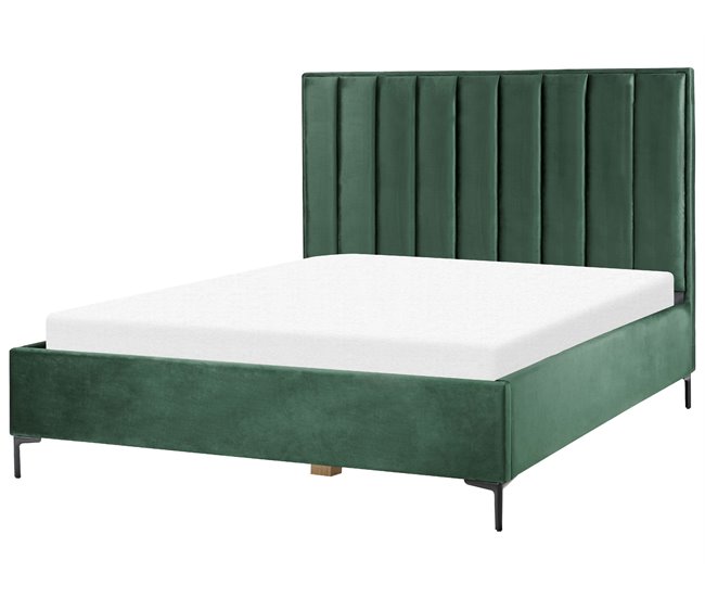Beliani Cama com armazenamento Veludo SEZANNE 190x215 Rosa