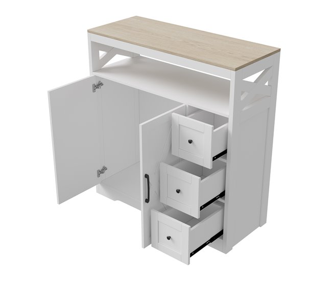 Aparador Escandinavo 100cm com 3 Gavetas e 2 Portas Branco