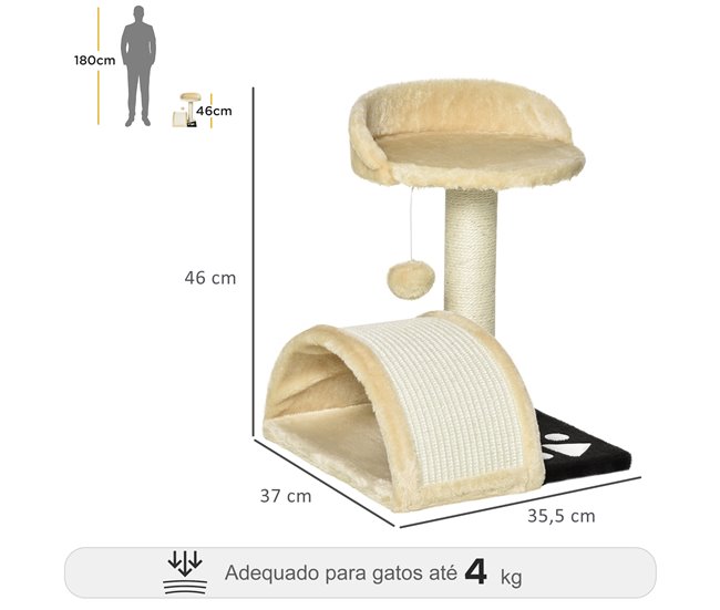Arranhador para Gatos Aglomerado de Madeira, Pelúcia e Sisal Bege
