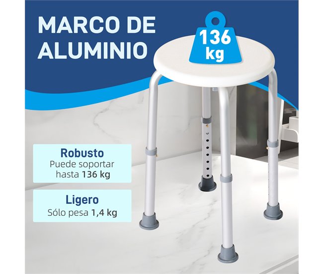 Banco para Duche Alumínio e Plástico HOMCOM, casa - casa de banho Branco