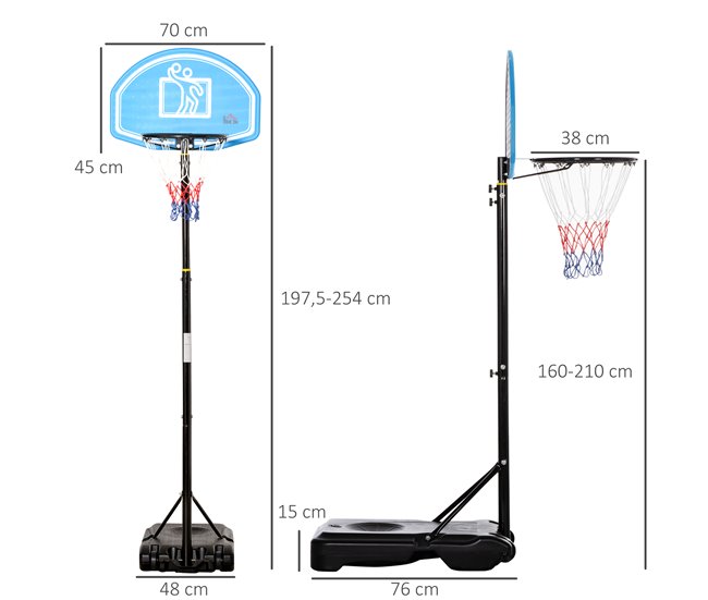 Tabela de Basquetebol Aço, PE e HDPE HOMCOM Multicor