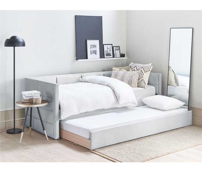 Beliani Cama com estrado Poliéster CHAVONNE 99x218 Cinza Claro