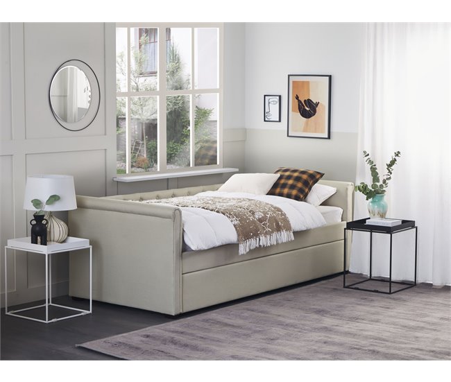 Beliani Cama com estrado Poliéster LIBOURNE 184x220 Azul Marino