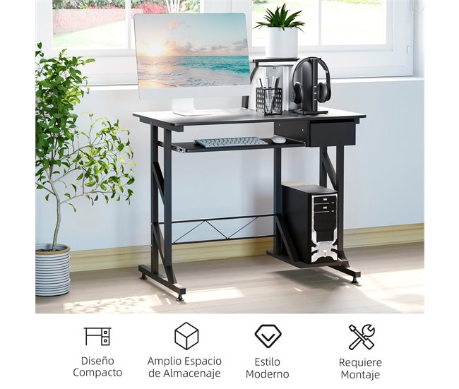 Mesa para Computador MDF e Metal HOMCOM, escritório - secretárias 90x50 Preto