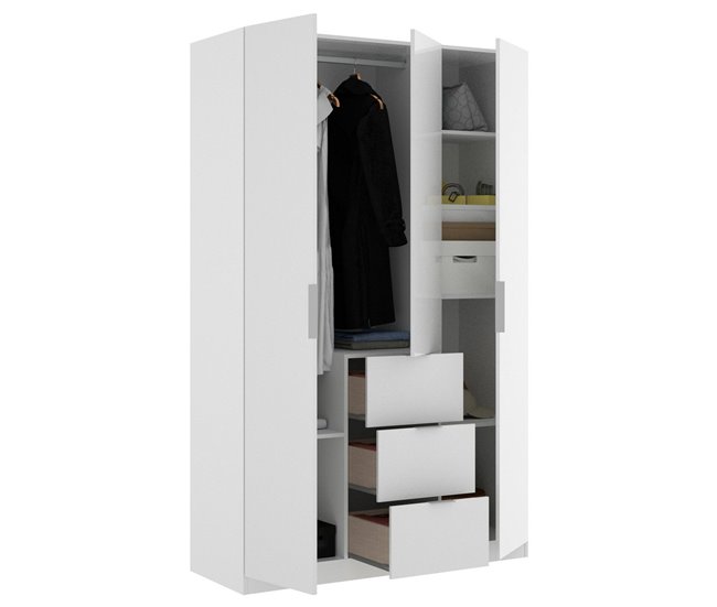 Armário de 3 portas com efeito madeira Branco