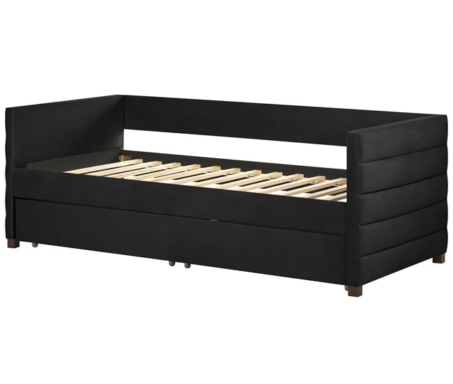 Beliani Cama de dia com arrumação Veludo MARRAY 98x214 Preto