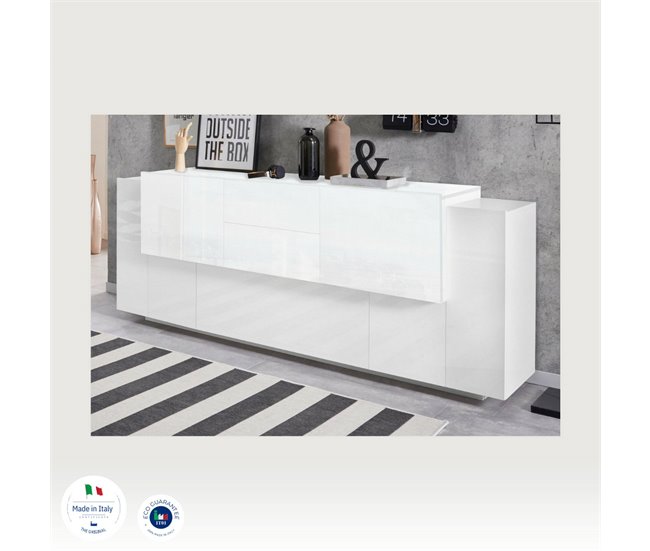 Aparador com efeito madeira 220 Branco Brillo