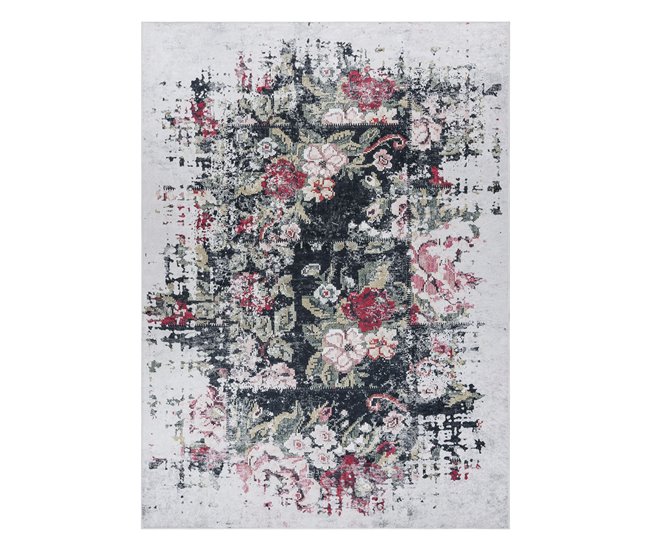 ANDRE 1816D Tapete flores vintage antiderrapante 80x150 Branco/cinza