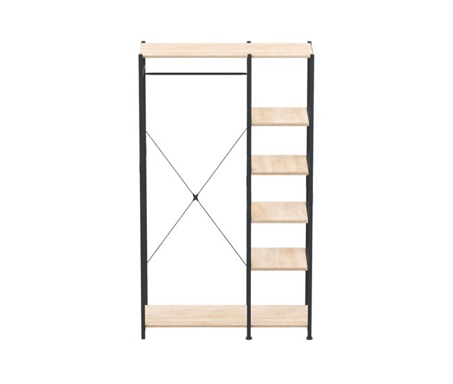 Camarim Open Closet com 5 Prateleiras e 1 Bar Preto/ Madeira