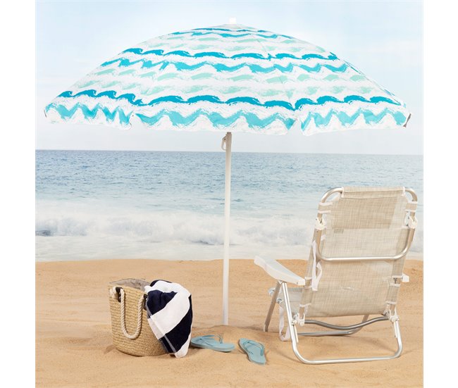 Aktive Guarda-sol de praia de 8 nervuras, ondas com revestimento Azul