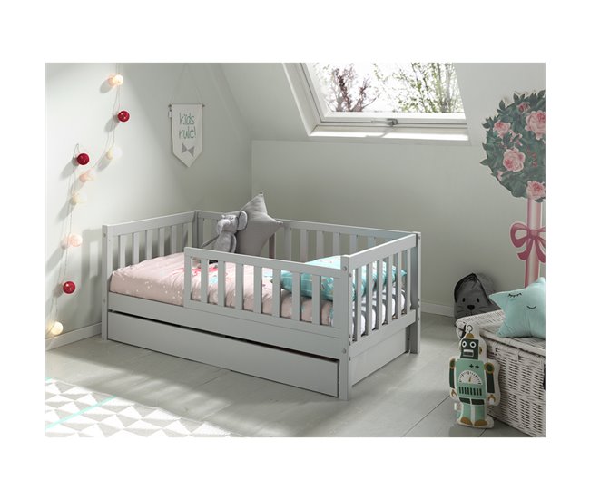 Cama Vipack Tod incluindo estrado e gaveta Cinza