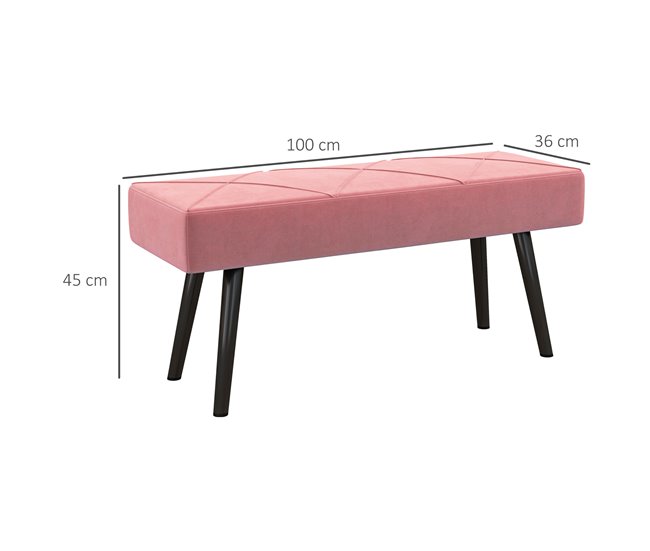 Banco de Pé de Cama Veludo (100% poliéster), esponja e aço HOMCOM Rosa