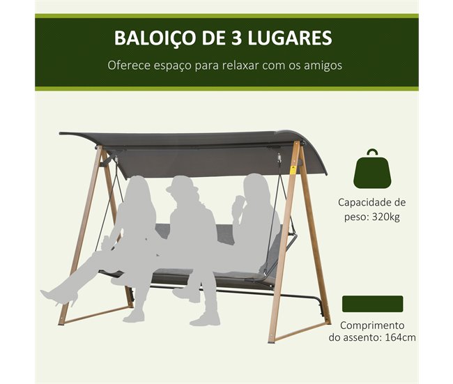 Baloiço de Exterior 224x133x173 cm Outsunny Cinza