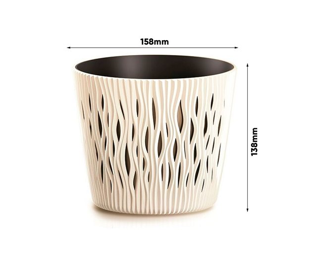 3x plantas redondas de plástico Sandy Round Creme
