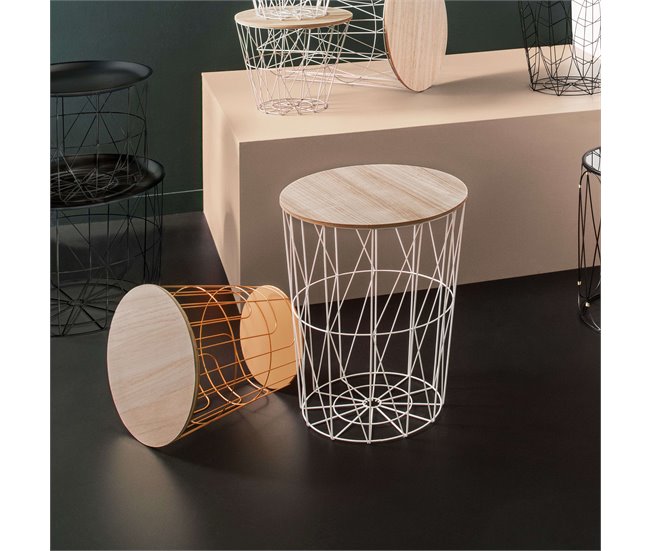 Mesa Ctro Auxiliar Grande Kumi para Sala de Estar 47x47 Branco/ Madeira