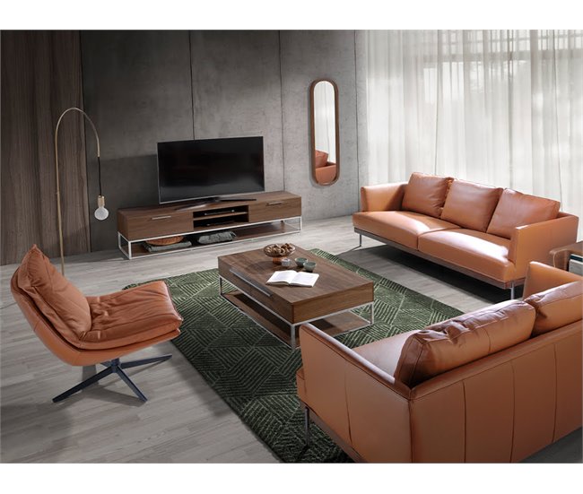 ANGEL CERDA Poltrona giratório em pele castanha Nogal